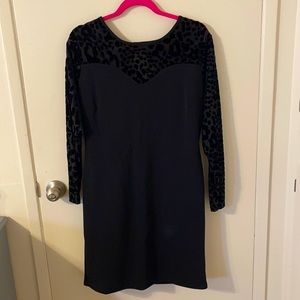 PLUS Black Bodycon Dress with sheer leopard top